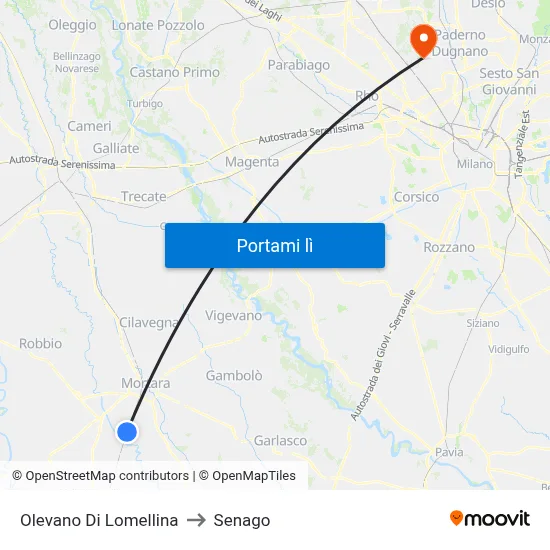 Olevano Di Lomellina to Senago map