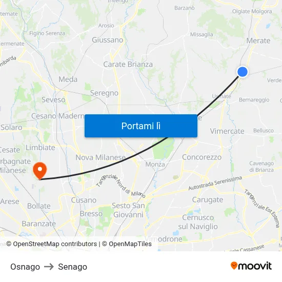 Osnago to Senago map