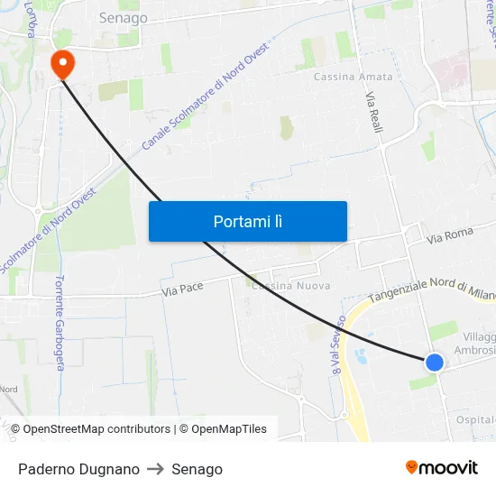Paderno Dugnano to Senago map
