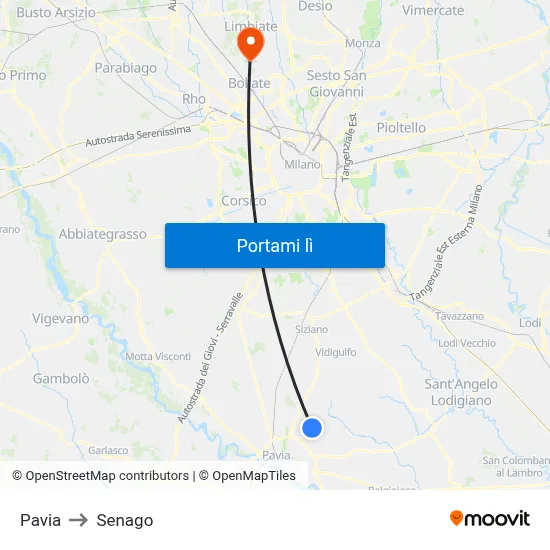 Pavia to Senago map