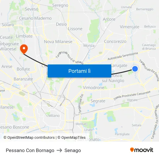 Pessano Con Bornago to Senago map