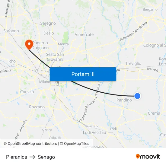 Pieranica to Senago map