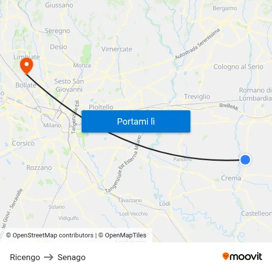 Ricengo to Senago map