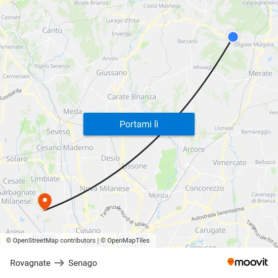 Rovagnate to Senago map