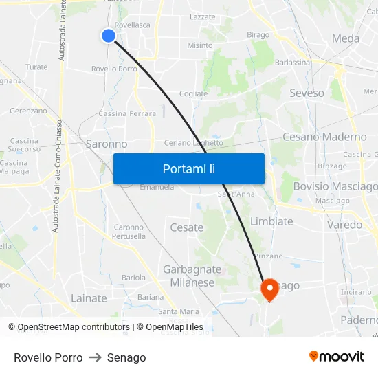Rovello Porro to Senago map