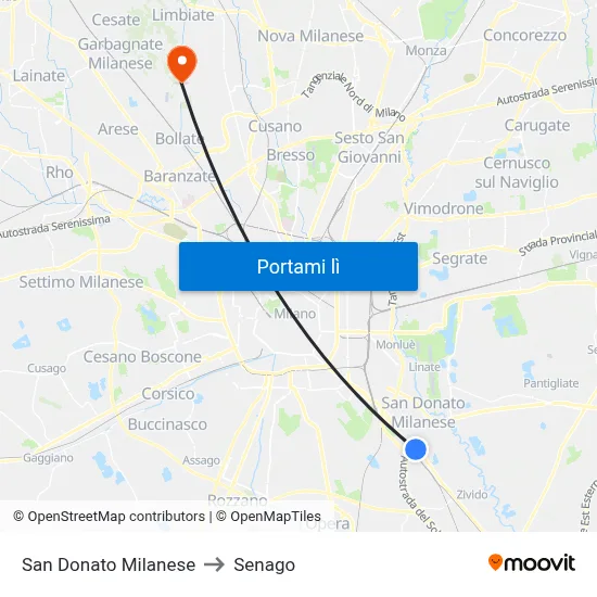 San Donato Milanese to Senago map