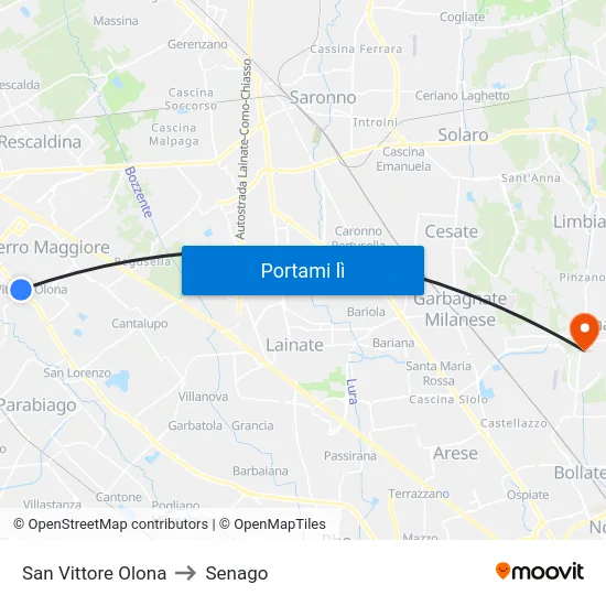 San Vittore Olona to Senago map