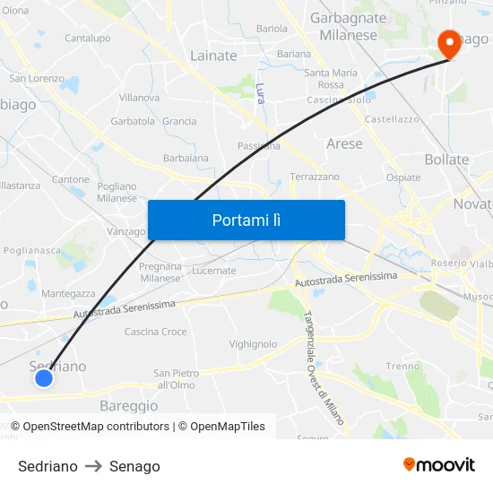 Sedriano to Senago map