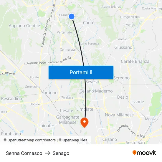 Senna Comasco to Senago map