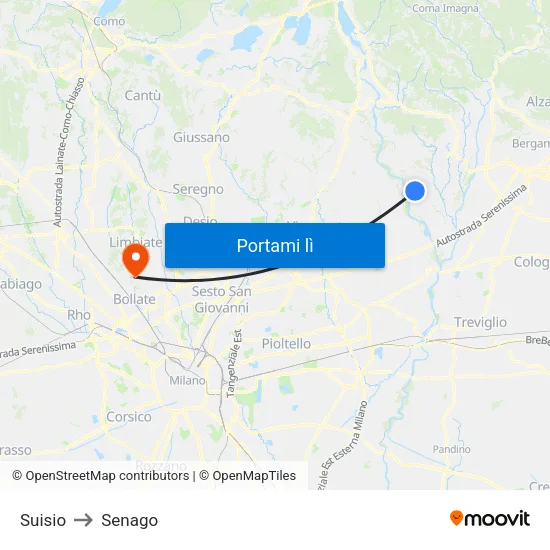 Suisio to Senago map