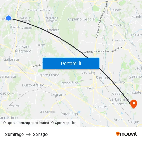 Sumirago to Senago map