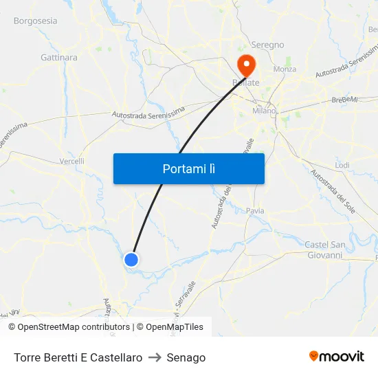 Torre Beretti E Castellaro to Senago map