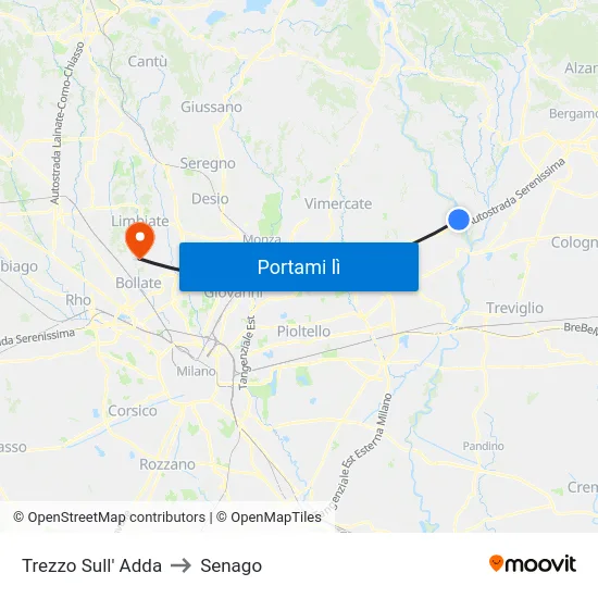 Trezzo Sull' Adda to Senago map