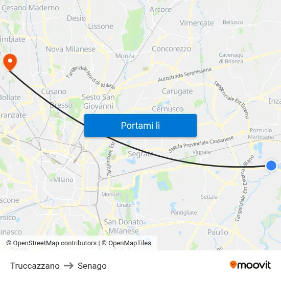 Truccazzano to Senago map