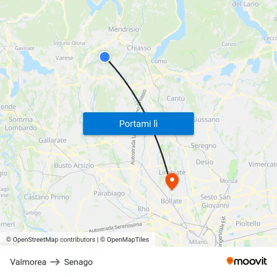 Valmorea to Senago map