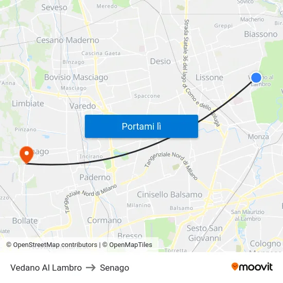 Vedano Al Lambro to Senago map