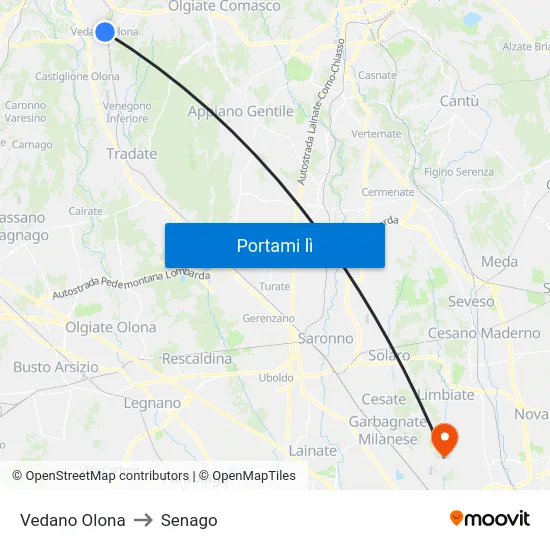 Vedano Olona to Senago map