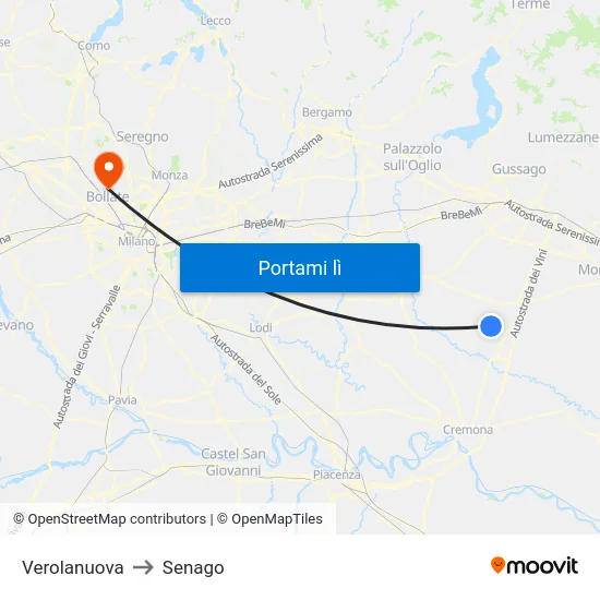Verolanuova to Senago map