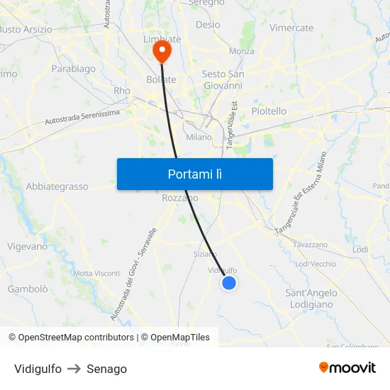 Vidigulfo to Senago map