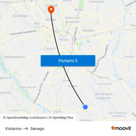 Vistarino to Senago map