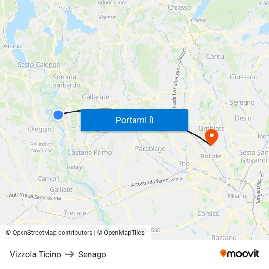 Vizzola Ticino to Senago map