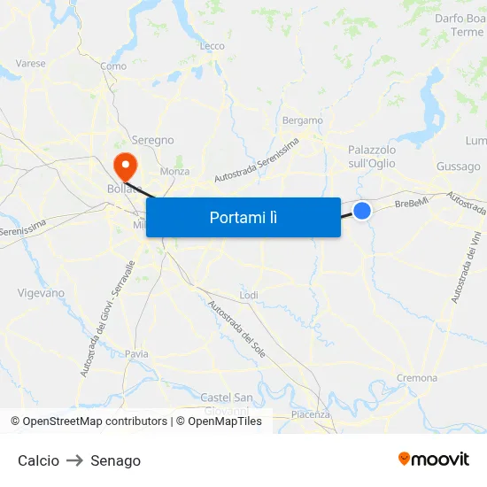 Calcio to Senago map