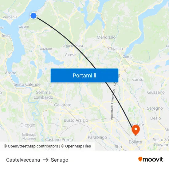 Castelveccana to Senago map