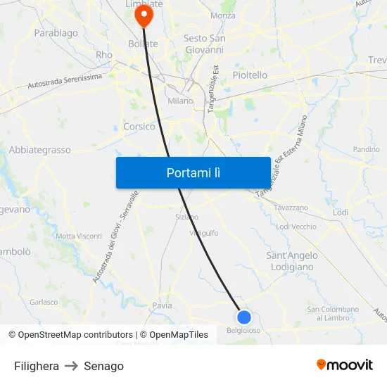 Filighera to Senago map
