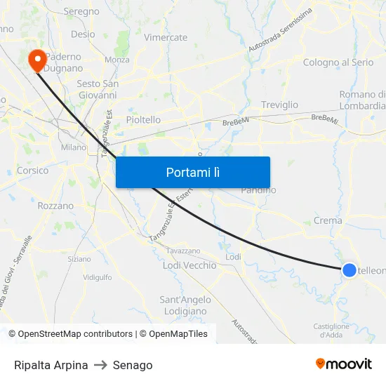 Ripalta Arpina to Senago map