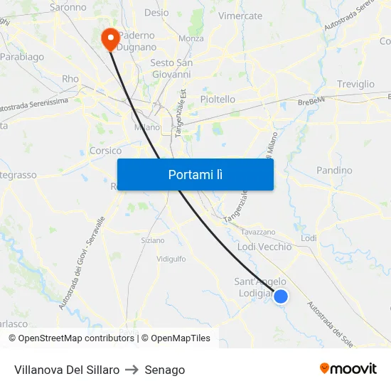 Villanova Del Sillaro to Senago map