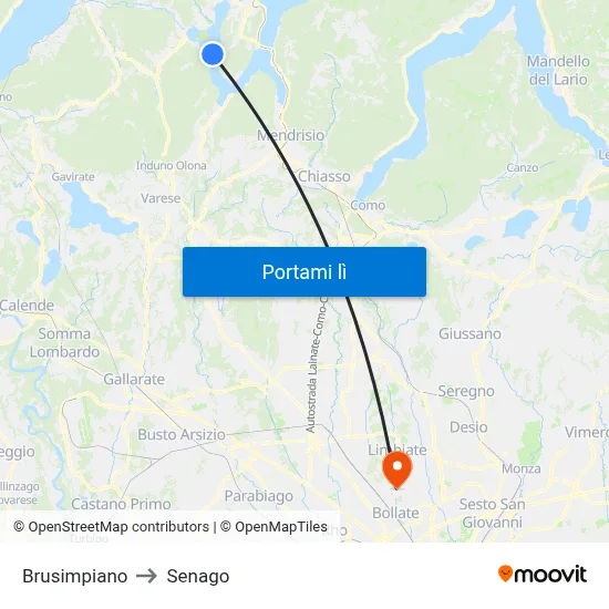 Brusimpiano to Senago map