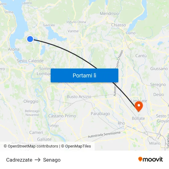 Cadrezzate to Senago map