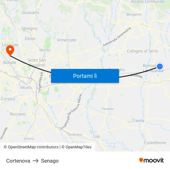 Cortenova to Senago map