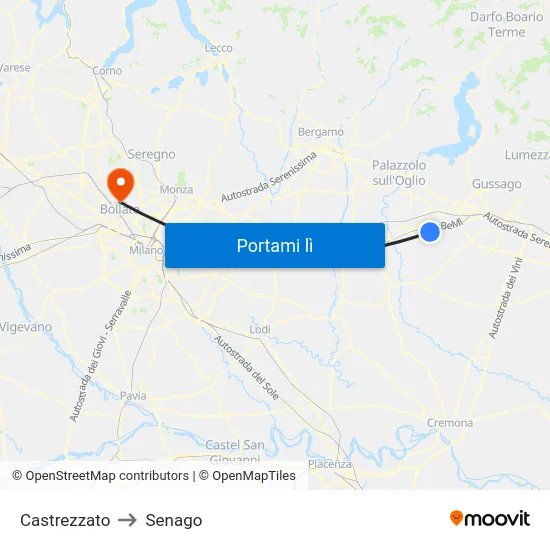 Castrezzato to Senago map