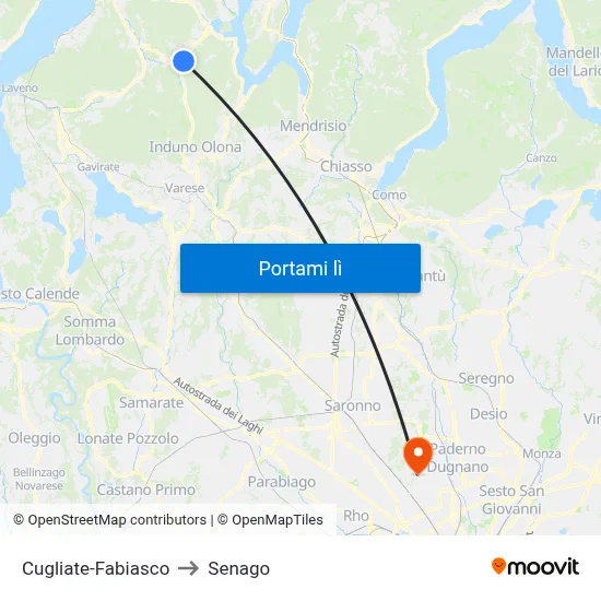 Cugliate-Fabiasco to Senago map