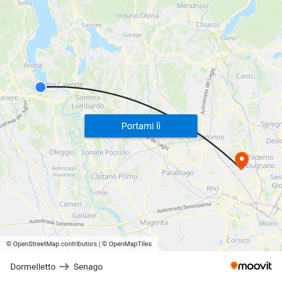 Dormelletto to Senago map