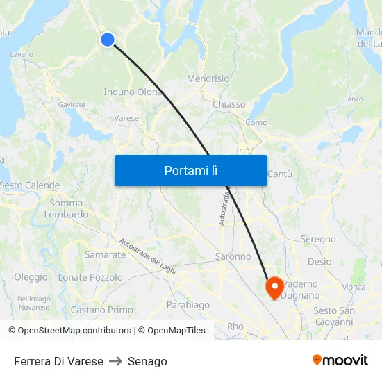Ferrera Di Varese to Senago map