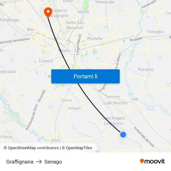 Graffignana to Senago map