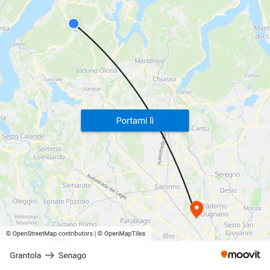 Grantola to Senago map