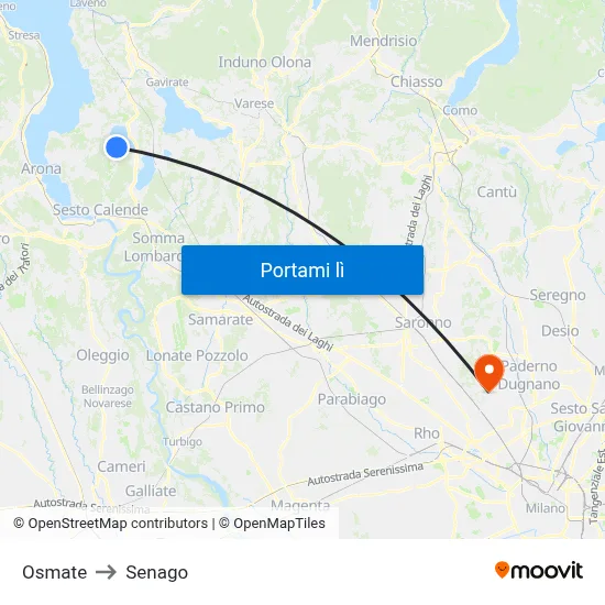Osmate to Senago map