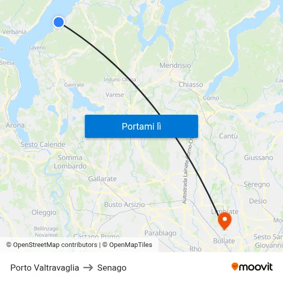 Porto Valtravaglia to Senago map