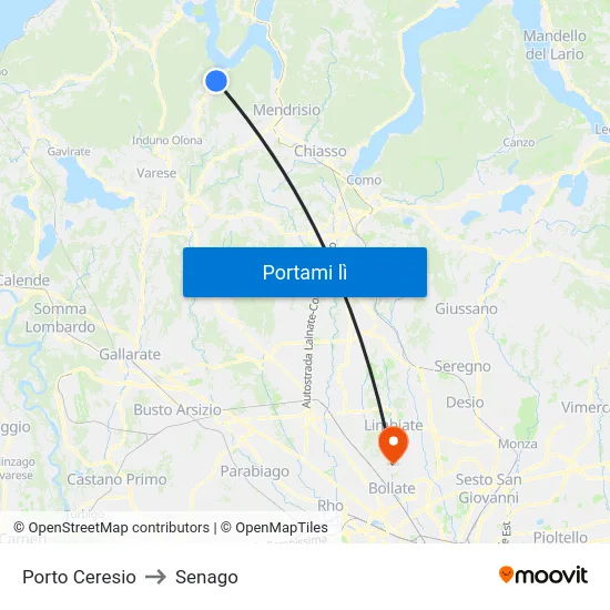 Porto Ceresio to Senago map