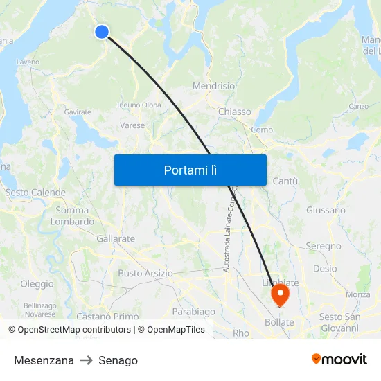 Mesenzana to Senago map