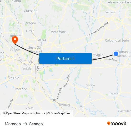 Morengo to Senago map