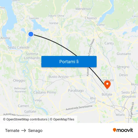 Ternate to Senago map