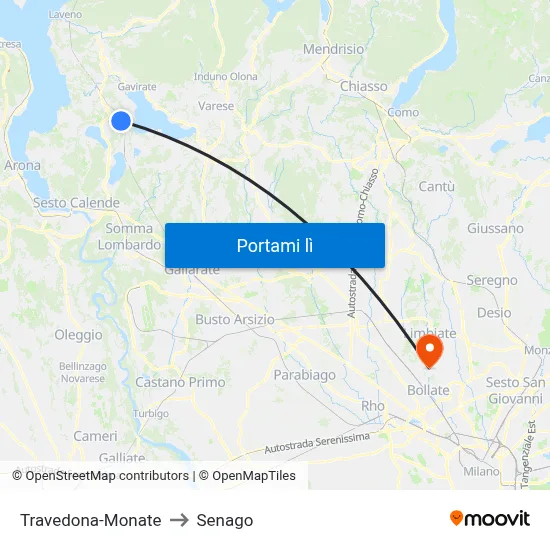 Travedona-Monate to Senago map