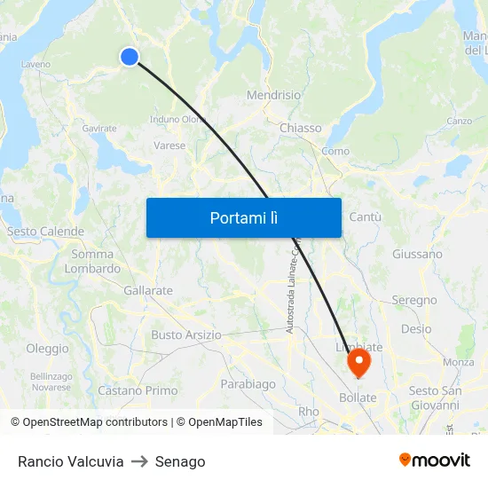 Rancio Valcuvia to Senago map