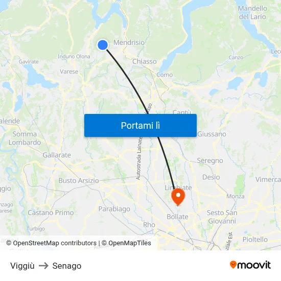 Viggiù to Senago map