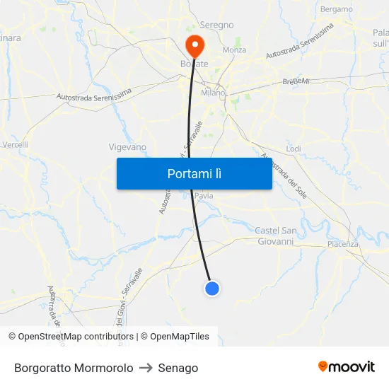 Borgoratto Mormorolo to Senago map