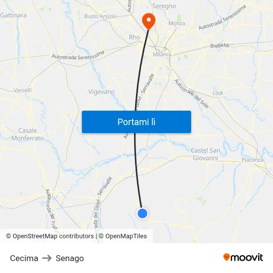 Cecima to Senago map